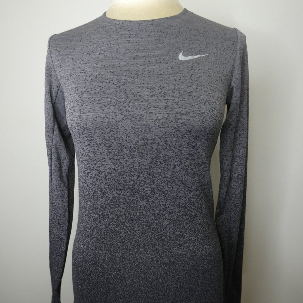Nike Women's S Dri-Fit Long Sleeve Pullover Top Ombre Grey Stretch
